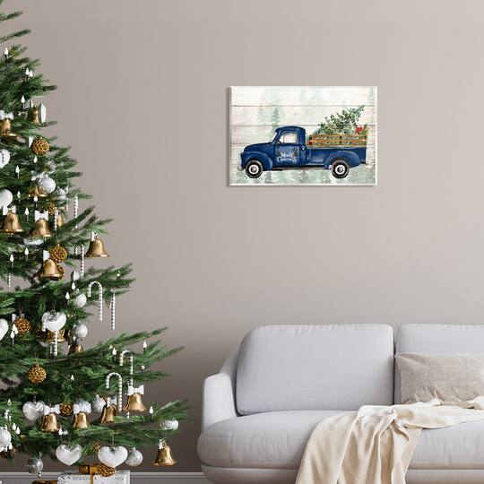 Stupell Industries Merry Christmas Blue Holiday Truck Wall Plaque Art